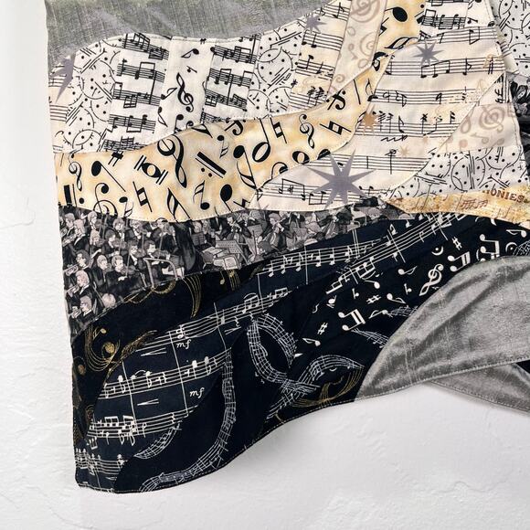 Handmade Music Vest Wearable Art Sz L Quilted Silk Musician Teacher Composer - Picture 3 of 9